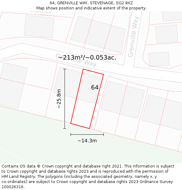 64, GRENVILLE WAY, STEVENAGE, SG2 8XZ: Plot and title map