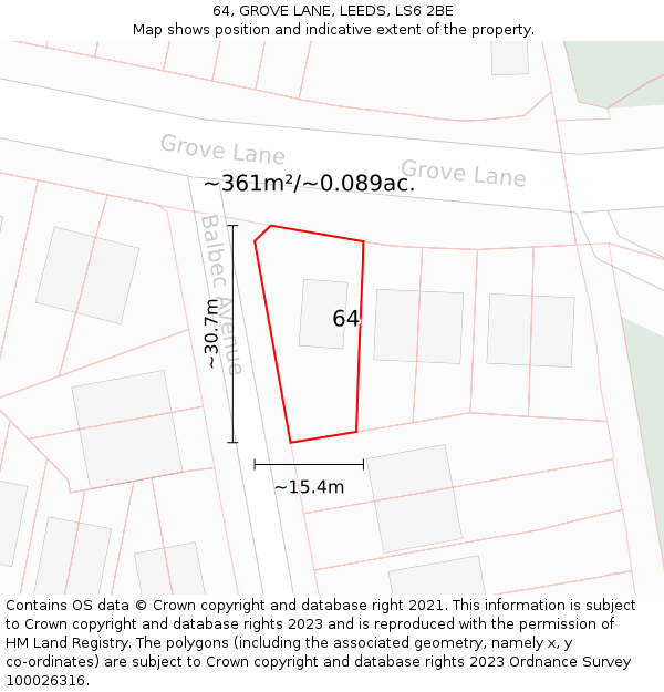 64, GROVE LANE, LEEDS, LS6 2BE: Plot and title map