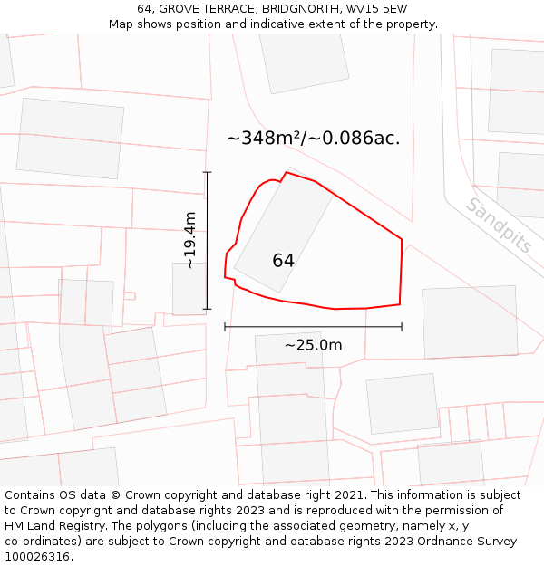 64, GROVE TERRACE, BRIDGNORTH, WV15 5EW: Plot and title map