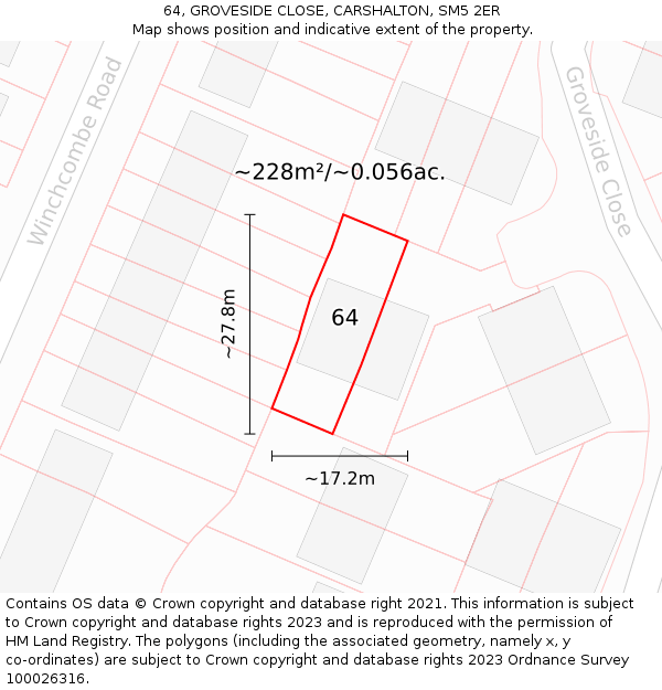 64, GROVESIDE CLOSE, CARSHALTON, SM5 2ER: Plot and title map
