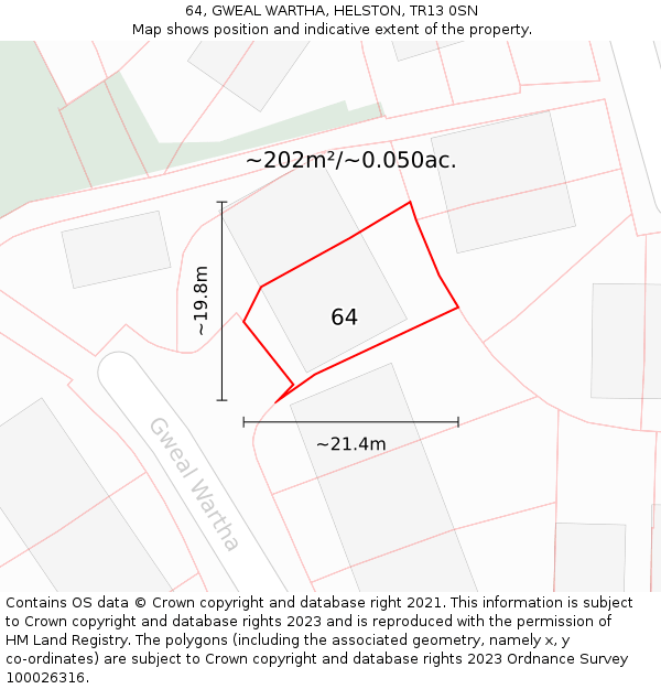 64, GWEAL WARTHA, HELSTON, TR13 0SN: Plot and title map