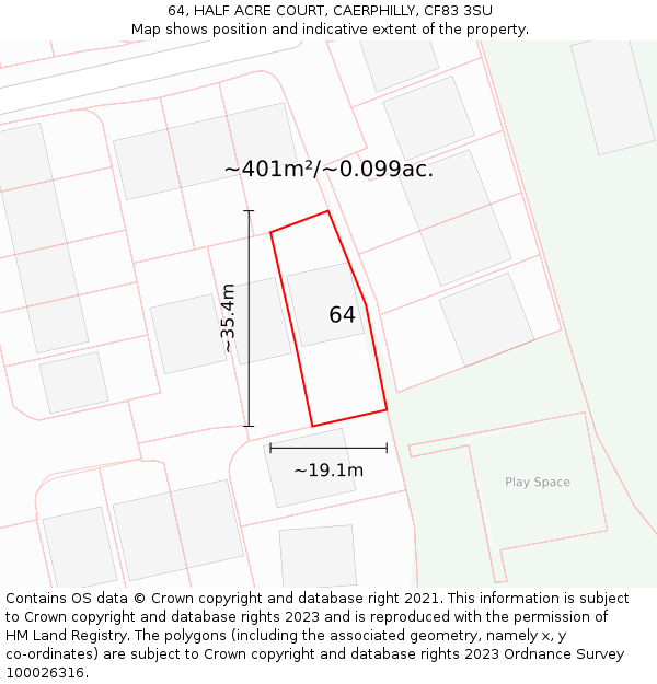 64, HALF ACRE COURT, CAERPHILLY, CF83 3SU: Plot and title map