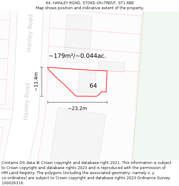 64, HANLEY ROAD, STOKE-ON-TRENT, ST1 6BE: Plot and title map