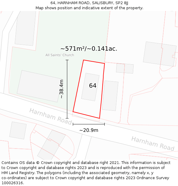 64, HARNHAM ROAD, SALISBURY, SP2 8JJ: Plot and title map