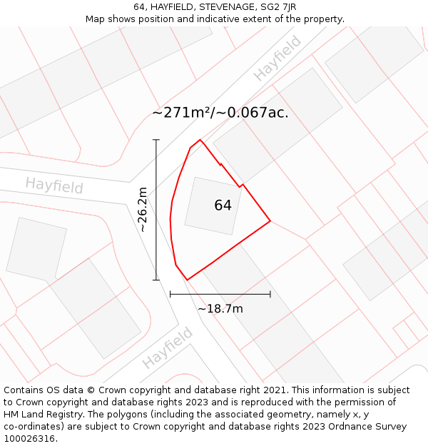 64, HAYFIELD, STEVENAGE, SG2 7JR: Plot and title map