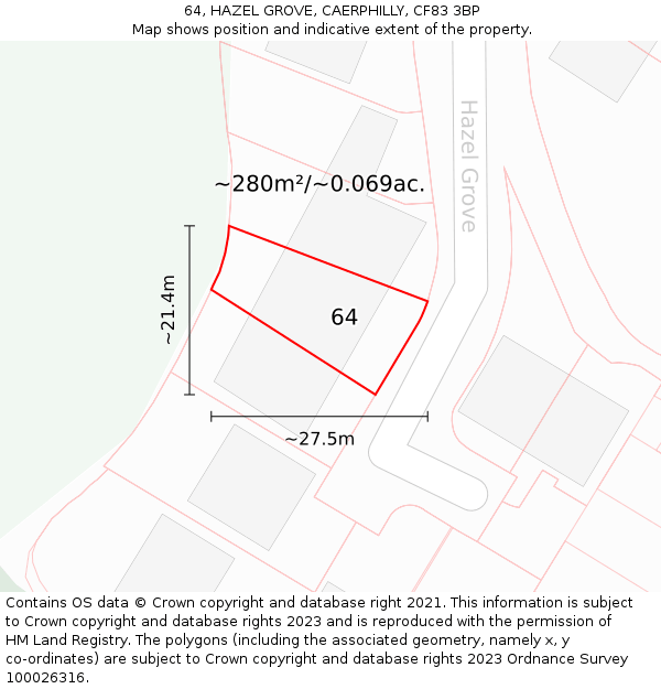 64, HAZEL GROVE, CAERPHILLY, CF83 3BP: Plot and title map