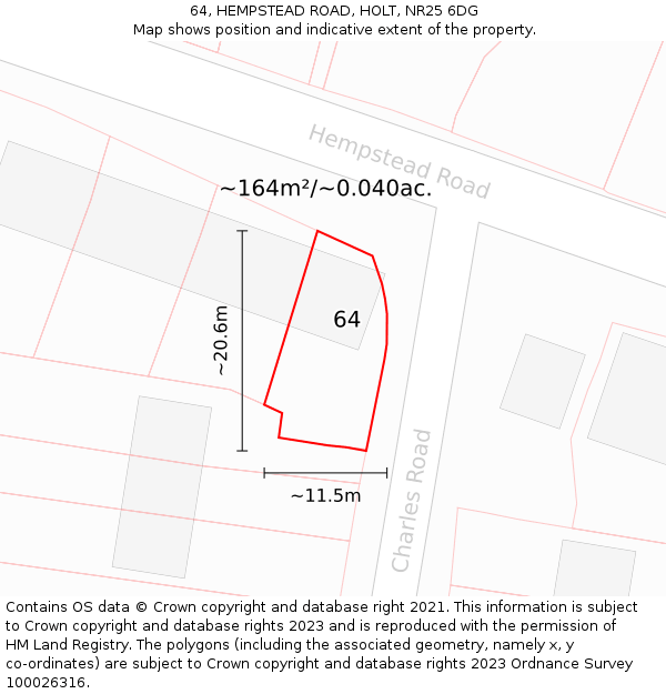 64, HEMPSTEAD ROAD, HOLT, NR25 6DG: Plot and title map