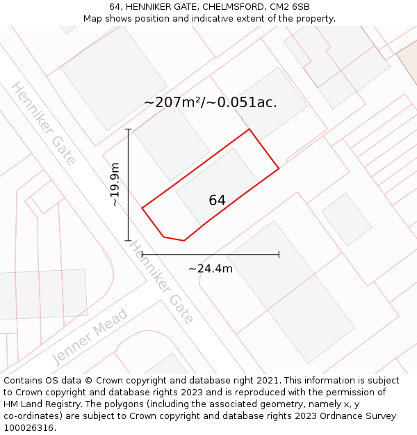 64, HENNIKER GATE, CHELMSFORD, CM2 6SB: Plot and title map