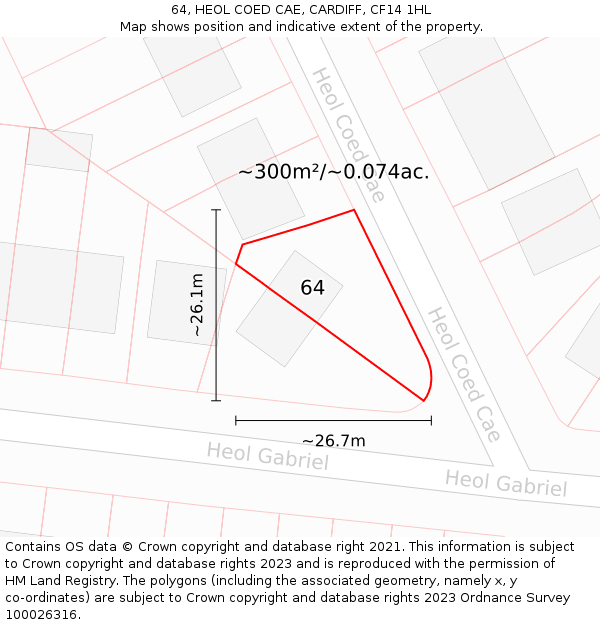 64, HEOL COED CAE, CARDIFF, CF14 1HL: Plot and title map