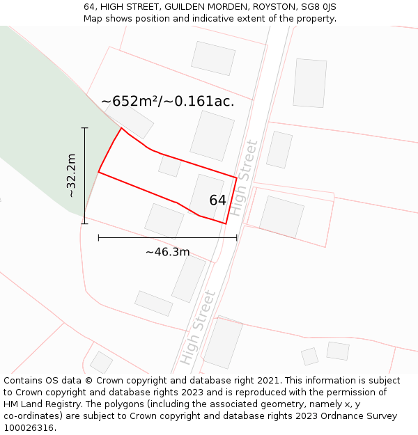 64, HIGH STREET, GUILDEN MORDEN, ROYSTON, SG8 0JS: Plot and title map