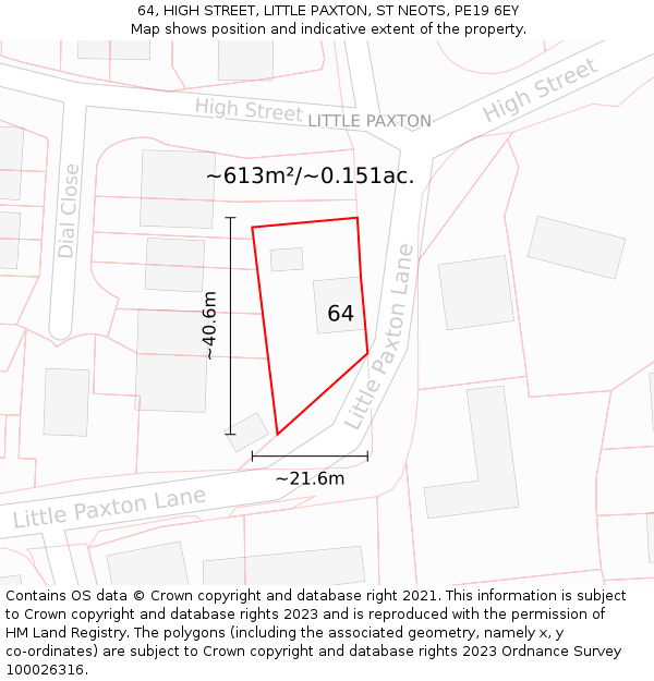 64, HIGH STREET, LITTLE PAXTON, ST NEOTS, PE19 6EY: Plot and title map