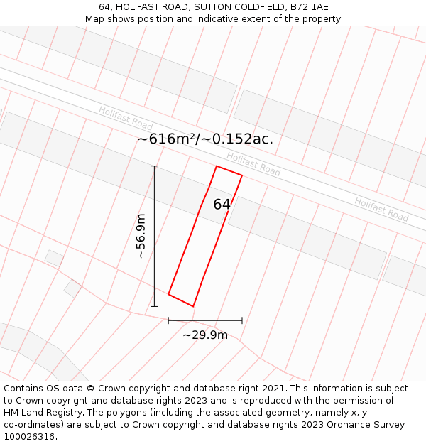 64, HOLIFAST ROAD, SUTTON COLDFIELD, B72 1AE: Plot and title map