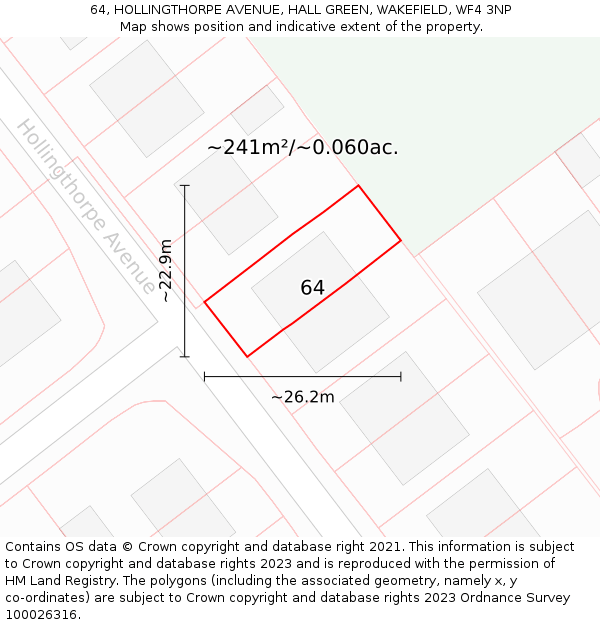 64, HOLLINGTHORPE AVENUE, HALL GREEN, WAKEFIELD, WF4 3NP: Plot and title map