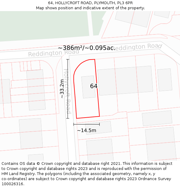 64, HOLLYCROFT ROAD, PLYMOUTH, PL3 6PR: Plot and title map