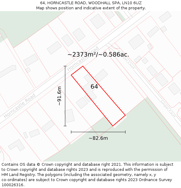 64, HORNCASTLE ROAD, WOODHALL SPA, LN10 6UZ: Plot and title map