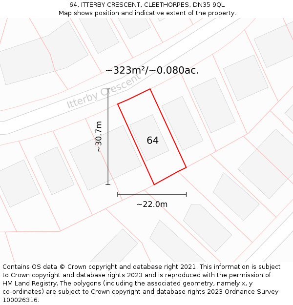 64, ITTERBY CRESCENT, CLEETHORPES, DN35 9QL: Plot and title map