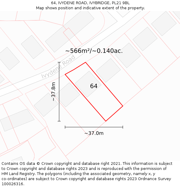 64, IVYDENE ROAD, IVYBRIDGE, PL21 9BL: Plot and title map