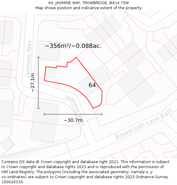 64, JASMINE WAY, TROWBRIDGE, BA14 7SW: Plot and title map