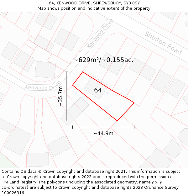 64, KENWOOD DRIVE, SHREWSBURY, SY3 8SY: Plot and title map