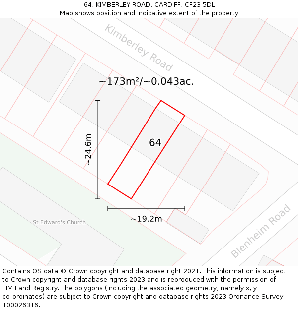 64, KIMBERLEY ROAD, CARDIFF, CF23 5DL: Plot and title map