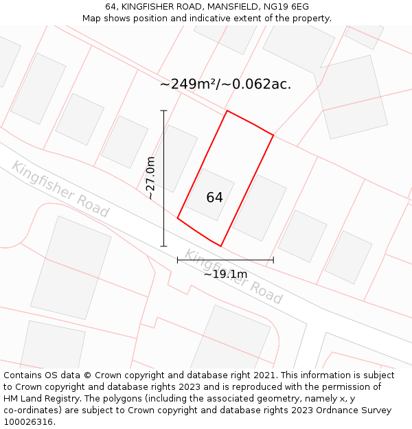 64, KINGFISHER ROAD, MANSFIELD, NG19 6EG: Plot and title map