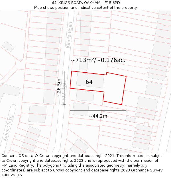 64, KINGS ROAD, OAKHAM, LE15 6PD: Plot and title map