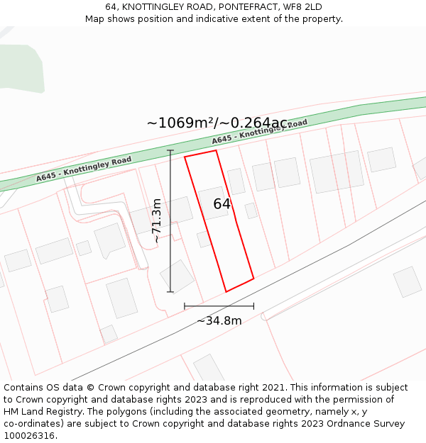 64, KNOTTINGLEY ROAD, PONTEFRACT, WF8 2LD: Plot and title map