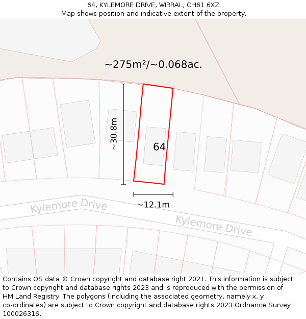 64, KYLEMORE DRIVE, WIRRAL, CH61 6XZ: Plot and title map