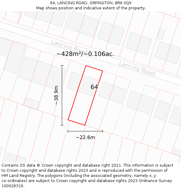 64, LANCING ROAD, ORPINGTON, BR6 0QX: Plot and title map