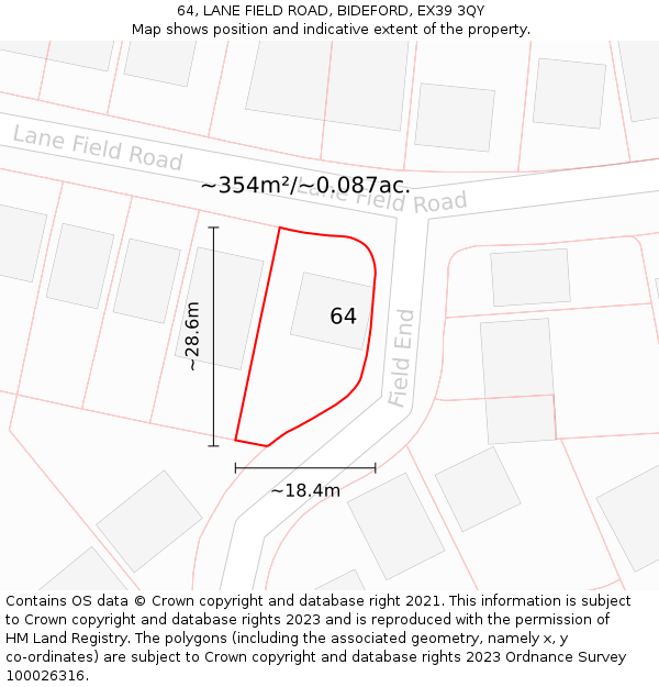 64, LANE FIELD ROAD, BIDEFORD, EX39 3QY: Plot and title map