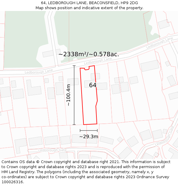 64, LEDBOROUGH LANE, BEACONSFIELD, HP9 2DG: Plot and title map