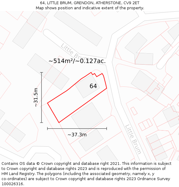 64, LITTLE BRUM, GRENDON, ATHERSTONE, CV9 2ET: Plot and title map