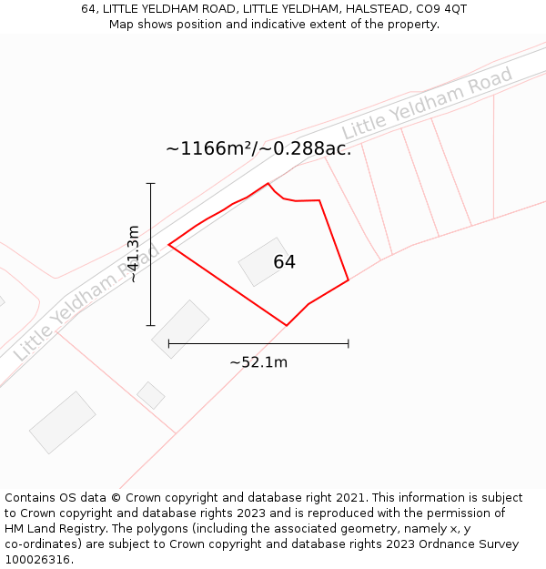 64, LITTLE YELDHAM ROAD, LITTLE YELDHAM, HALSTEAD, CO9 4QT: Plot and title map