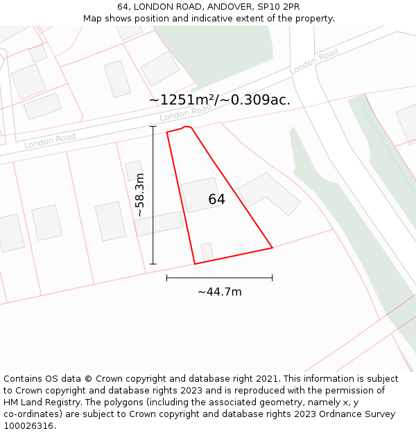 64, LONDON ROAD, ANDOVER, SP10 2PR: Plot and title map