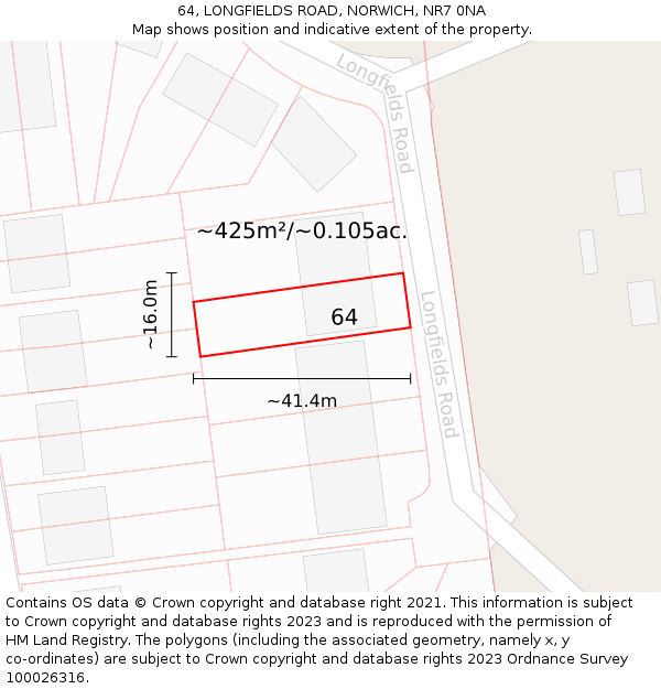 64, LONGFIELDS ROAD, NORWICH, NR7 0NA: Plot and title map