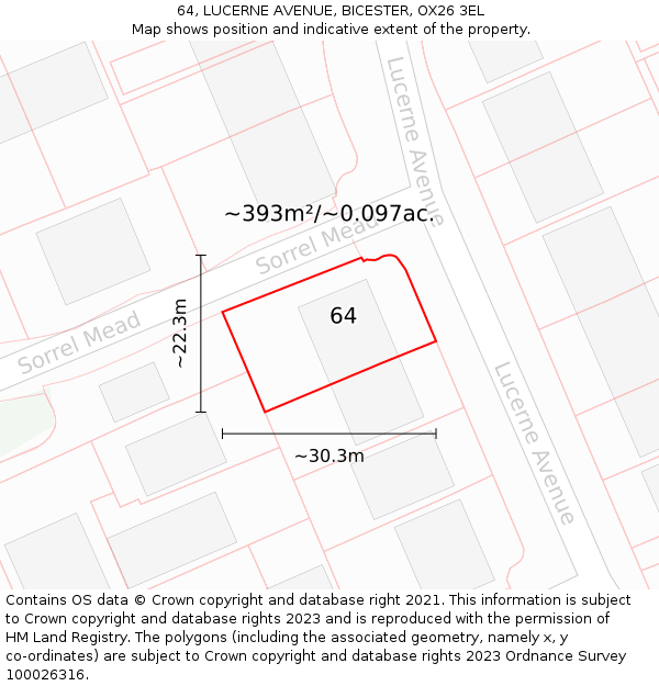 64, LUCERNE AVENUE, BICESTER, OX26 3EL: Plot and title map