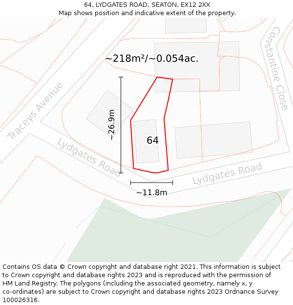 64, LYDGATES ROAD, SEATON, EX12 2XX: Plot and title map