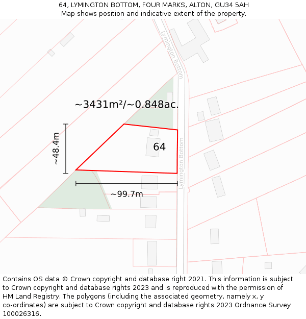 64, LYMINGTON BOTTOM, FOUR MARKS, ALTON, GU34 5AH: Plot and title map