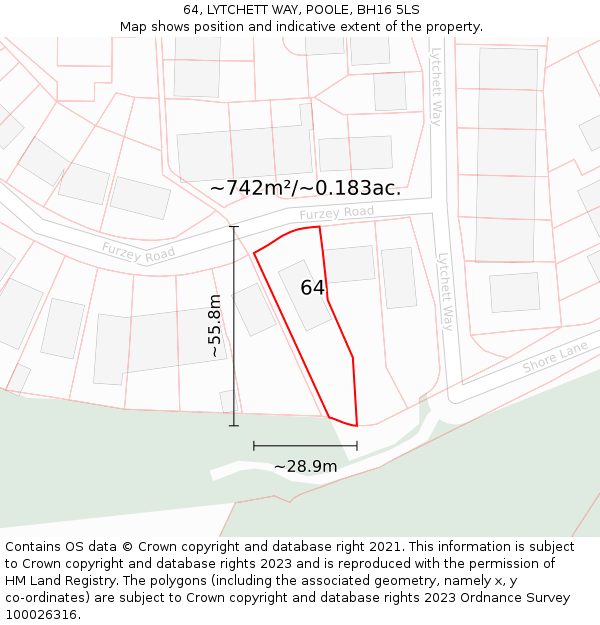 64, LYTCHETT WAY, POOLE, BH16 5LS: Plot and title map