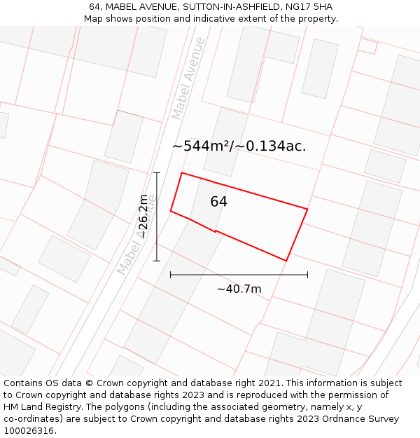 64, MABEL AVENUE, SUTTON-IN-ASHFIELD, NG17 5HA: Plot and title map