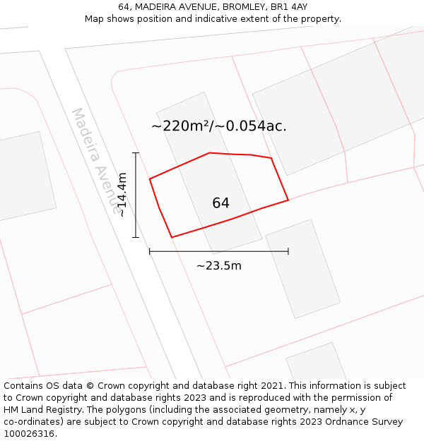 64, MADEIRA AVENUE, BROMLEY, BR1 4AY: Plot and title map