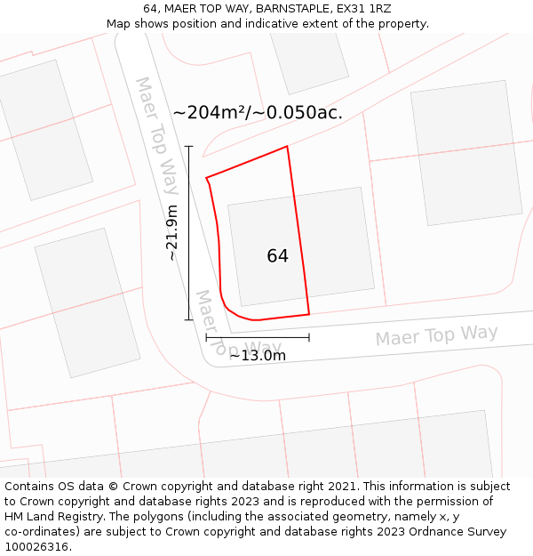 64, MAER TOP WAY, BARNSTAPLE, EX31 1RZ: Plot and title map