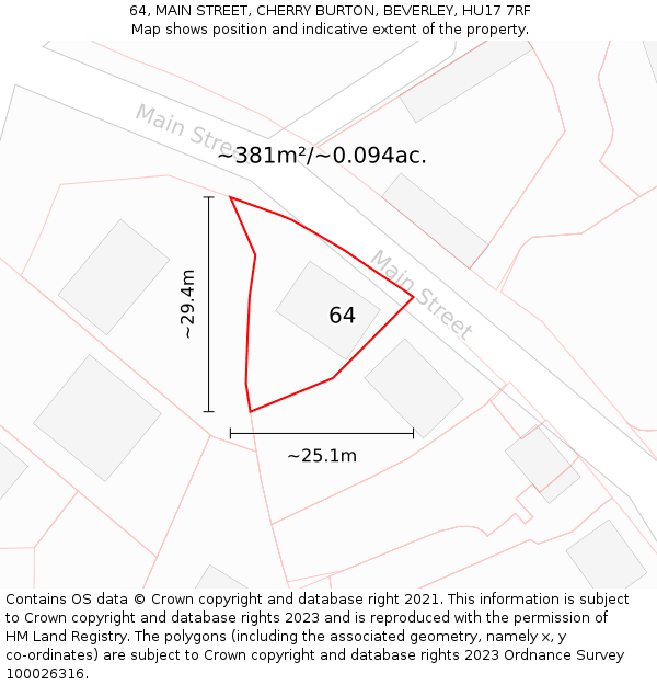 64, MAIN STREET, CHERRY BURTON, BEVERLEY, HU17 7RF: Plot and title map