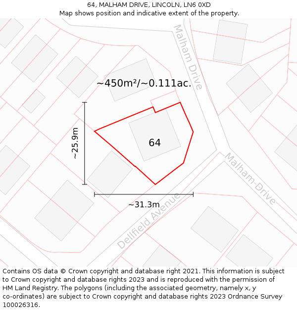 64, MALHAM DRIVE, LINCOLN, LN6 0XD: Plot and title map