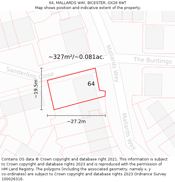 64, MALLARDS WAY, BICESTER, OX26 6WT: Plot and title map