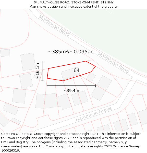 64, MALTHOUSE ROAD, STOKE-ON-TRENT, ST2 9HY: Plot and title map