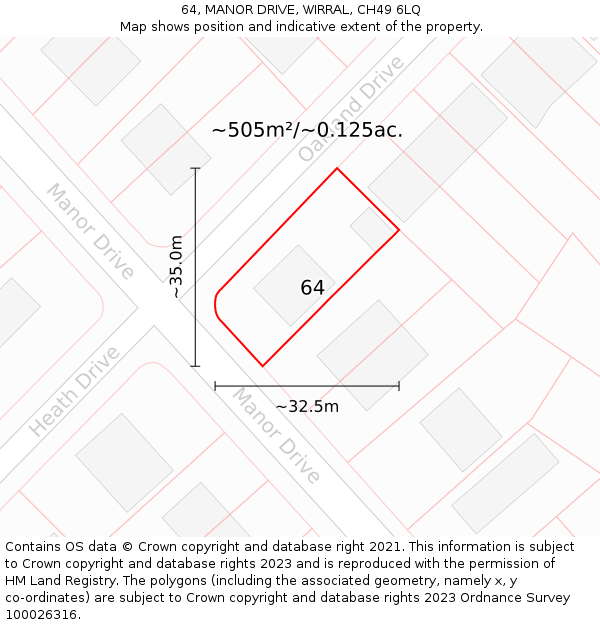 64, MANOR DRIVE, WIRRAL, CH49 6LQ: Plot and title map