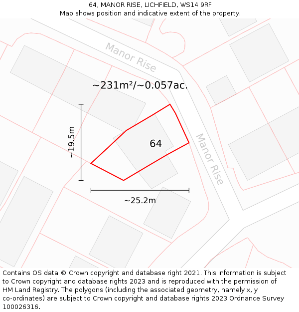 64, MANOR RISE, LICHFIELD, WS14 9RF: Plot and title map