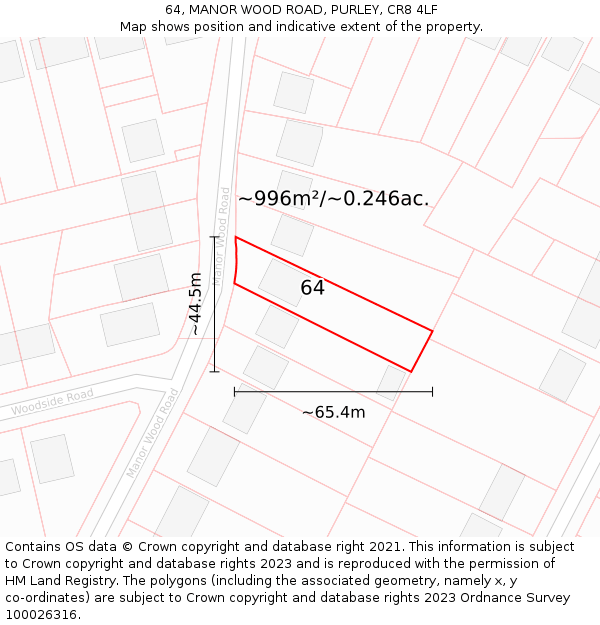 64, MANOR WOOD ROAD, PURLEY, CR8 4LF: Plot and title map