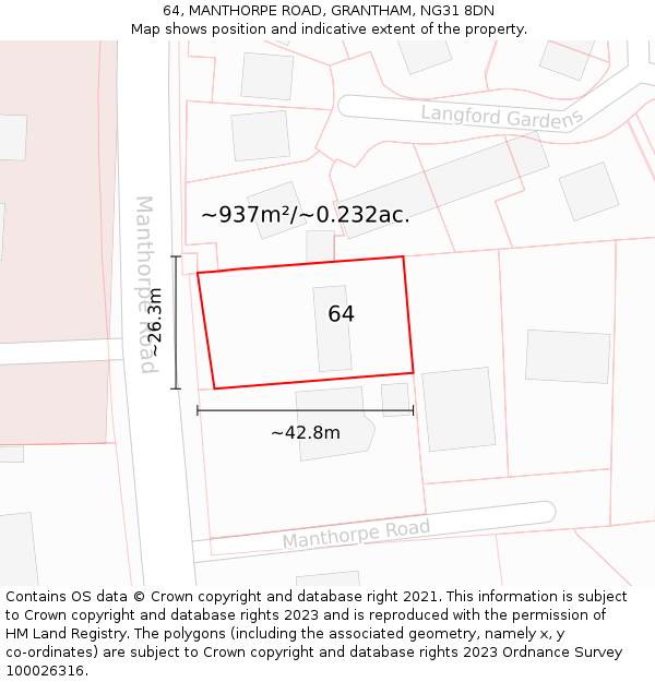 64, MANTHORPE ROAD, GRANTHAM, NG31 8DN: Plot and title map